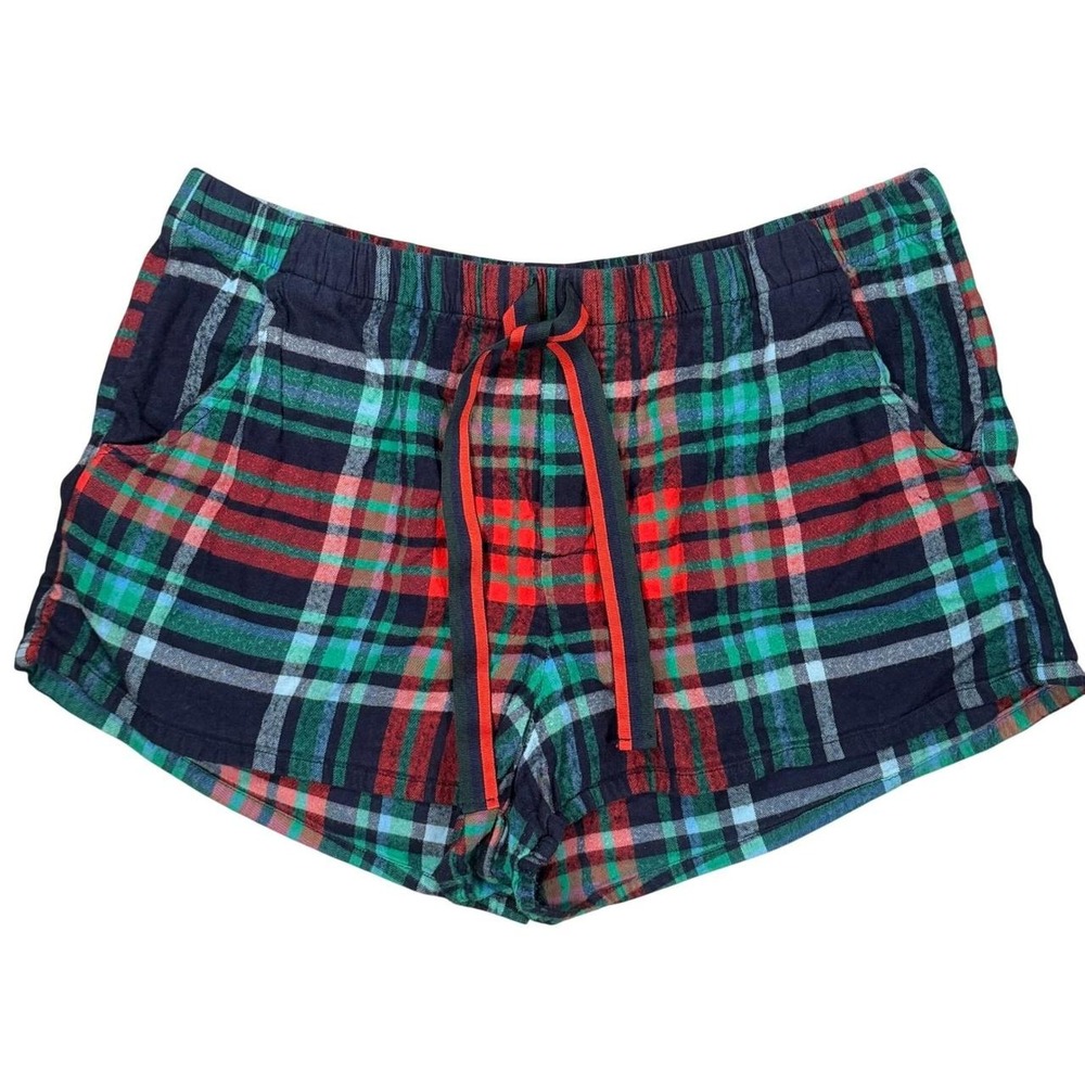 Victoria's Secret Flannel Pajama Shorts XL Women Plaid Red Green Cotton